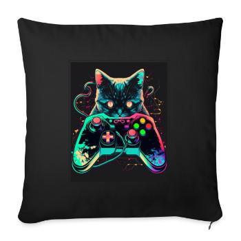 Cats and Gaming Cat Kitten Controller Gaming - Sofa pillowcase 17,3'' x 17,3'' (45 x 45 cm) - black - Front