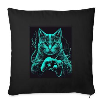 Cats and Gaming Cat Kitten Controller Gaming - Sofa pillowcase 17,3'' x 17,3'' (45 x 45 cm) - black - Front
