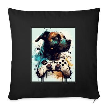 Chiens et jeux Hunde Gamer Controller Zocken - Housse de coussin décorative 45 x 45 cm - noir - Devant