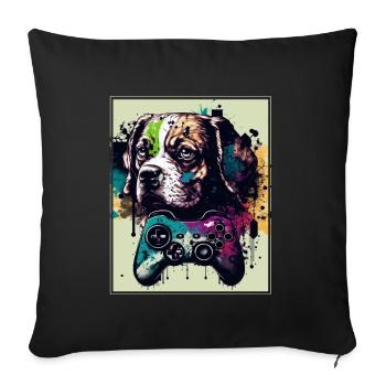 Chiens et jeux Hunde Gamer Controller Zocken - Housse de coussin décorative 45 x 45 cm - noir - Devant