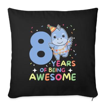 Dino for 8th birthday children eight years old - Sofa pillowcase 17,3'' x 17,3'' (45 x 45 cm) - black - Front