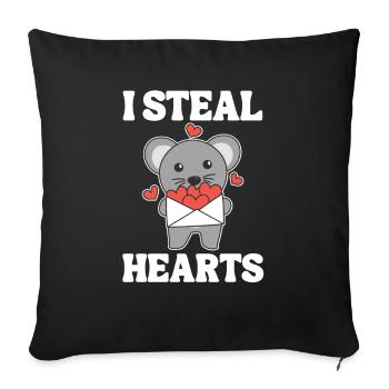 Maus zum Valentinstag ich stehle Herzen - Sofakissenbezug 45 x 45 cm - Schwarz - Vorne