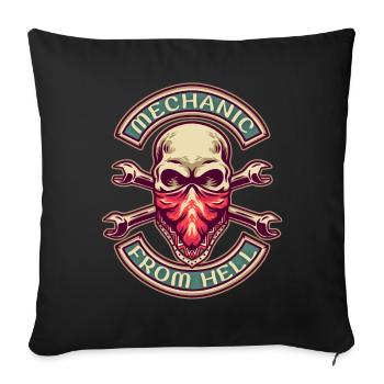 Motorrad Mechaniker, Skull Totenkopf Retro-Design - Sofakissenbezug 45 x 45 cm - Schwarz - Vorne