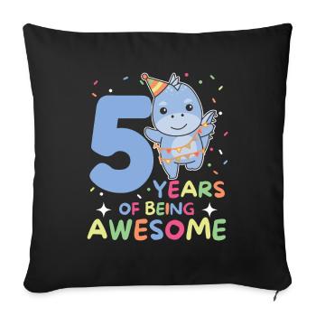 Dino for 5th birthday children five years old - Sofa pillowcase 17,3'' x 17,3'' (45 x 45 cm) - black - Front