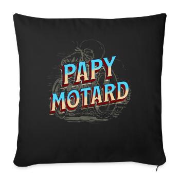 Papy Motard, idée cadeau passion moto, famille - Housse de coussin décorative 45 x 45 cm - noir - Devant