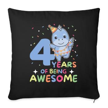 Dino for 4th birthday children four years old - Sofa pillowcase 17,3'' x 17,3'' (45 x 45 cm) - black - Front