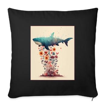 Shark Ocean Plants Flowers Maritime Deep Sea Climate - Sofa pillowcase 17,3'' x 17,3'' (45 x 45 cm) - black - Front