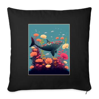Shark Whale Ocean Plants Maritime Deep Sea Climate - Sofa pillowcase 17,3'' x 17,3'' (45 x 45 cm) - black - Front