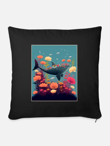 Hai Wal Ozean Pflanzen Maritim Tiefsee Klima - Sofakissenbezug 45 x 45 cm - Schwarz