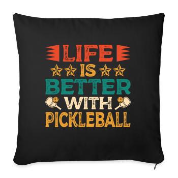 La vie est meilleure avec Pickleball Paddle Sports - Housse de coussin décorative 45 x 45 cm - noir - Devant