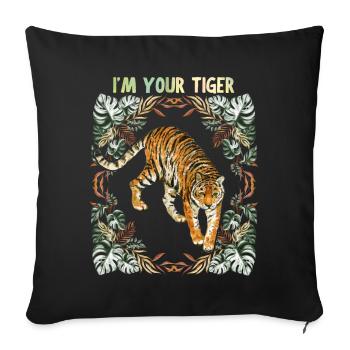 Tiger motif, vintage tiger, jungle tiger, saying - Sofa pillowcase 17,3'' x 17,3'' (45 x 45 cm) - black - Front