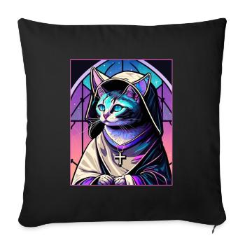 Cat Nun Church Vaporwave Religion Kitten - Sofa pillowcase 17,3'' x 17,3'' (45 x 45 cm) - black - Front