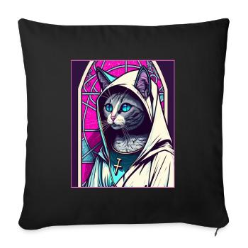 Cat Nun Church Vaporwave Religion Chaton - Housse de coussin décorative 45 x 45 cm - noir - Devant