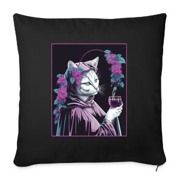 Cat Nun Church Vaporwave Religion Kitten - Sofa pillowcase 17,3'' x 17,3'' (45 x 45 cm) - black - Front