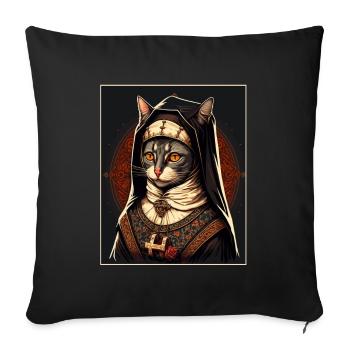 Cat Nun Church Vaporwave Religion Kitten - Sofa pillowcase 17,3'' x 17,3'' (45 x 45 cm) - black - Front