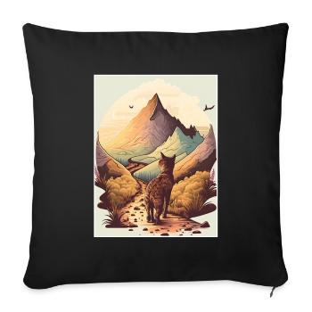 Cat Kitten Mountains Hiking Climbing Outdoor - Sofa pillowcase 17,3'' x 17,3'' (45 x 45 cm) - black - Front