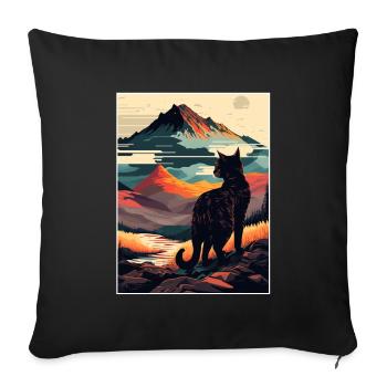 Cat Kitten Mountains Hiking Climbing Outdoor - Sofa pillowcase 17,3'' x 17,3'' (45 x 45 cm) - black - Front