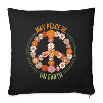 Peace symbol with flowers, groovy 70s style - Sofa pillowcase 17,3'' x 17,3'' (45 x 45 cm) - black - Front