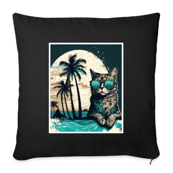 Whats up Beaches Cat Beach Summer Holiday Party - Sofa pillowcase 17,3'' x 17,3'' (45 x 45 cm) - black - Front