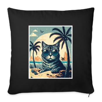 Whats up Beaches Cat Beach Summer Holiday Party - Sofa pillowcase 17,3'' x 17,3'' (45 x 45 cm) - black - Front