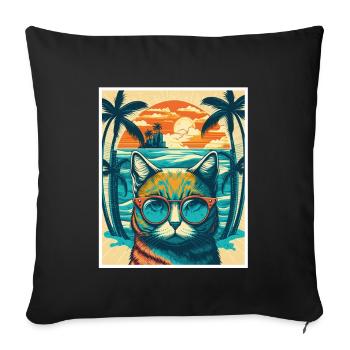 Whats up Beaches Cat Beach Summer Holiday Party - Sofa pillowcase 17,3'' x 17,3'' (45 x 45 cm) - black - Front