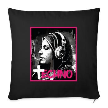 Techno Vaporwave Nonne Christlich Gott Musik - Sofakissenbezug 45 x 45 cm - Schwarz - Vorne