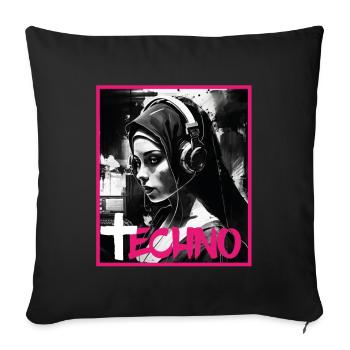 Techno Vaporwave Nonne Christlich Gott Musik - Sofakissenbezug 45 x 45 cm - Schwarz - Vorne