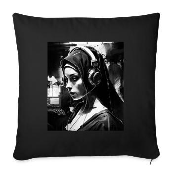 Techno Vaporwave Nun Christian God Music - Sofa pillowcase 17,3'' x 17,3'' (45 x 45 cm) - black - Front