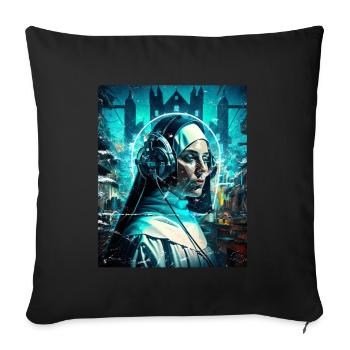 Techno Vaporwave Nonne Christlich Gott Musik - Sofakissenbezug 45 x 45 cm - Schwarz - Vorne