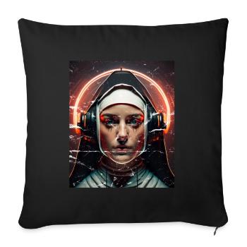 Techno Vaporwave Nun Christian God Music - Sofa pillowcase 17,3'' x 17,3'' (45 x 45 cm) - black - Front
