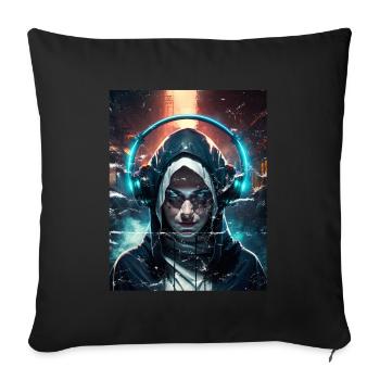 Techno Vaporwave Nonne Christlich Gott Musik - Sofakissenbezug 45 x 45 cm - Schwarz - Vorne