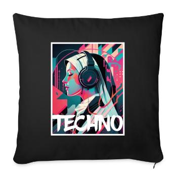 Techno Vaporwave Nun Christian God Music - Sofa pillowcase 17,3'' x 17,3'' (45 x 45 cm) - black - Front