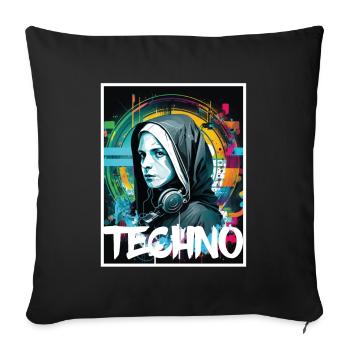 Techno Vaporwave Nonne Christlich Gott Musik - Sofakissenbezug 45 x 45 cm - Schwarz - Vorne