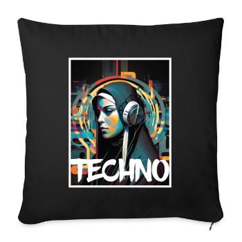Techno Vaporwave Nonne Christlich Gott Musik - Sofakissenbezug 45 x 45 cm - Schwarz - Vorne