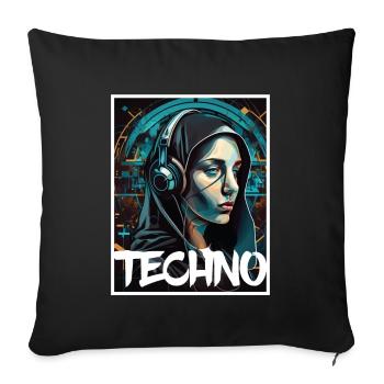 Techno Vaporwave Nonne Christlich Gott Musik - Sofakissenbezug 45 x 45 cm - Schwarz - Vorne