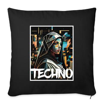 Techno Vaporwave Nonne Christlich Gott Musik - Sofakissenbezug 45 x 45 cm - Schwarz - Vorne