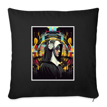 Techno Vaporwave Nonne Christlich Gott Musik - Sofakissenbezug 45 x 45 cm - Schwarz - Vorne