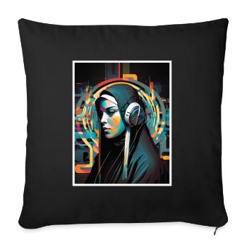 Techno Vaporwave Nun Christian God Music - Sofa pillowcase 17,3'' x 17,3'' (45 x 45 cm) - black - Front