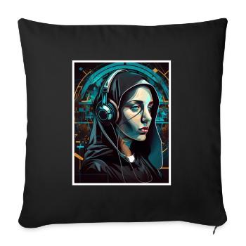 Techno Vaporwave Nun Christian God Music - Sofa pillowcase 17,3'' x 17,3'' (45 x 45 cm) - black - Front