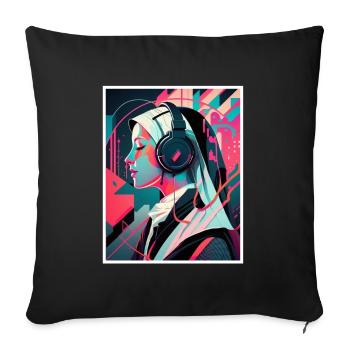 Techno Vaporwave Nonne Christlich Gott Musik - Sofakissenbezug 45 x 45 cm - Schwarz - Vorne