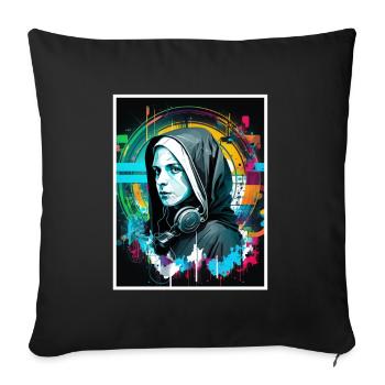 Techno Vaporwave Nun Christian God Music - Sofa pillowcase 17,3'' x 17,3'' (45 x 45 cm) - black - Front