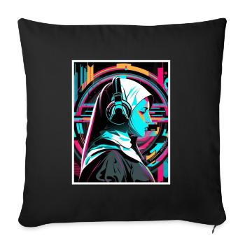Techno Vaporwave Nonne Christlich Gott Musik - Sofakissenbezug 45 x 45 cm - Schwarz - Vorne