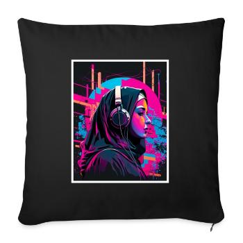 Techno Vaporwave Nun Christian God Music - Sofa pillowcase 17,3'' x 17,3'' (45 x 45 cm) - black - Front