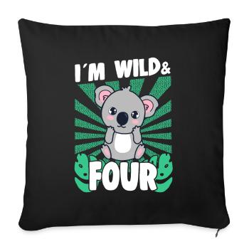 Im Wild & 4 Years Bday Party Gift Birthday Kids - Sofakissenbezug 45 x 45 cm - Schwarz - Vorne
