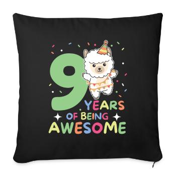 Alpaga pour les enfants de 9 ans de neuf ans - Housse de coussin décorative 45 x 45 cm - noir - Devant