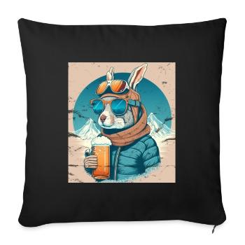 Winter Hase Ski Snowboard Schnee Kaninchen - Sofakissenbezug 45 x 45 cm - Schwarz - Vorne