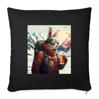 Winter Hase Ski Snowboard Schnee Kaninchen - Sofakissenbezug 45 x 45 cm - Schwarz - Vorne