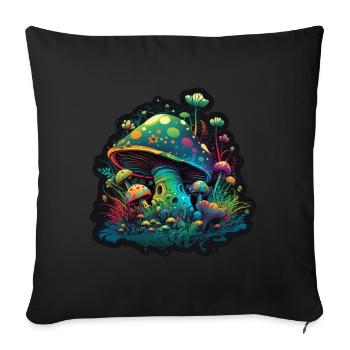 Mushrooms Nature Cosmic Neon Raver Goa Freedom - Sofa pillowcase 17,3'' x 17,3'' (45 x 45 cm) - black - Front