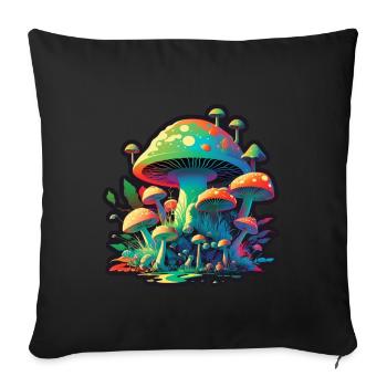 Mushrooms Nature Cosmic Neon Raver Goa Freedom - Sofa pillowcase 17,3'' x 17,3'' (45 x 45 cm) - black - Front