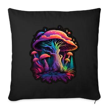 Mushrooms Nature Cosmic Neon Raver Goa Freedom - Sofa pillowcase 17,3'' x 17,3'' (45 x 45 cm) - black - Front